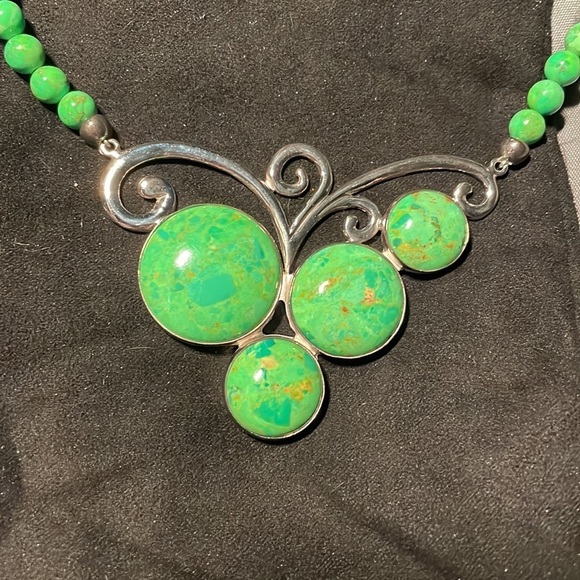 Lemon Lime Green Turquoise-Silver necklace by Jay King Gallery Collection - Picture 2 of 7